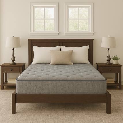 Front. TinyHomie - Restonic Comfort Care 2 Sided 9in Foam Core Mattress Medium Comfort Full - Grey and Blue.