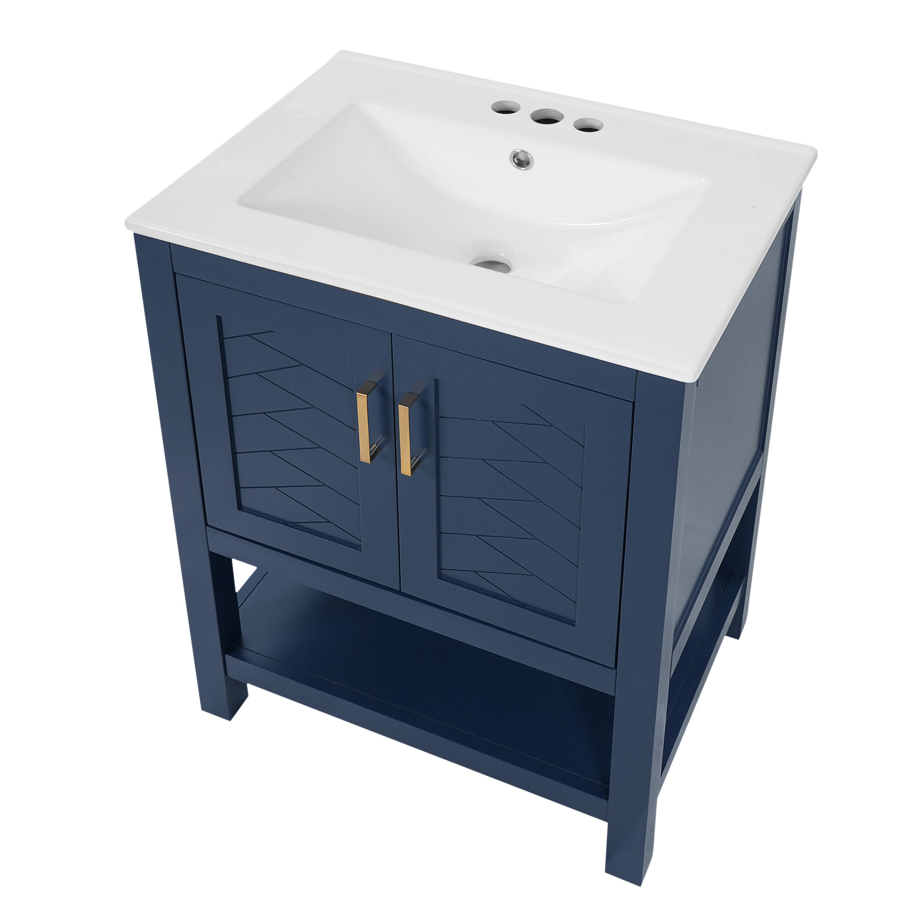 Left. Whisen - 24" Modern Bathroom Vanity Cabinet with Sink Adjustable Shelf and Soft-Close Hinges Storage - Blue.