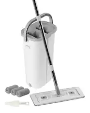 Front. VEVOR - Mop and Bucket with Wringer Set, Wet & Dry Use, Flat Mop and Bucket System with 3 Washable Microfiber Pads - White;Gray.