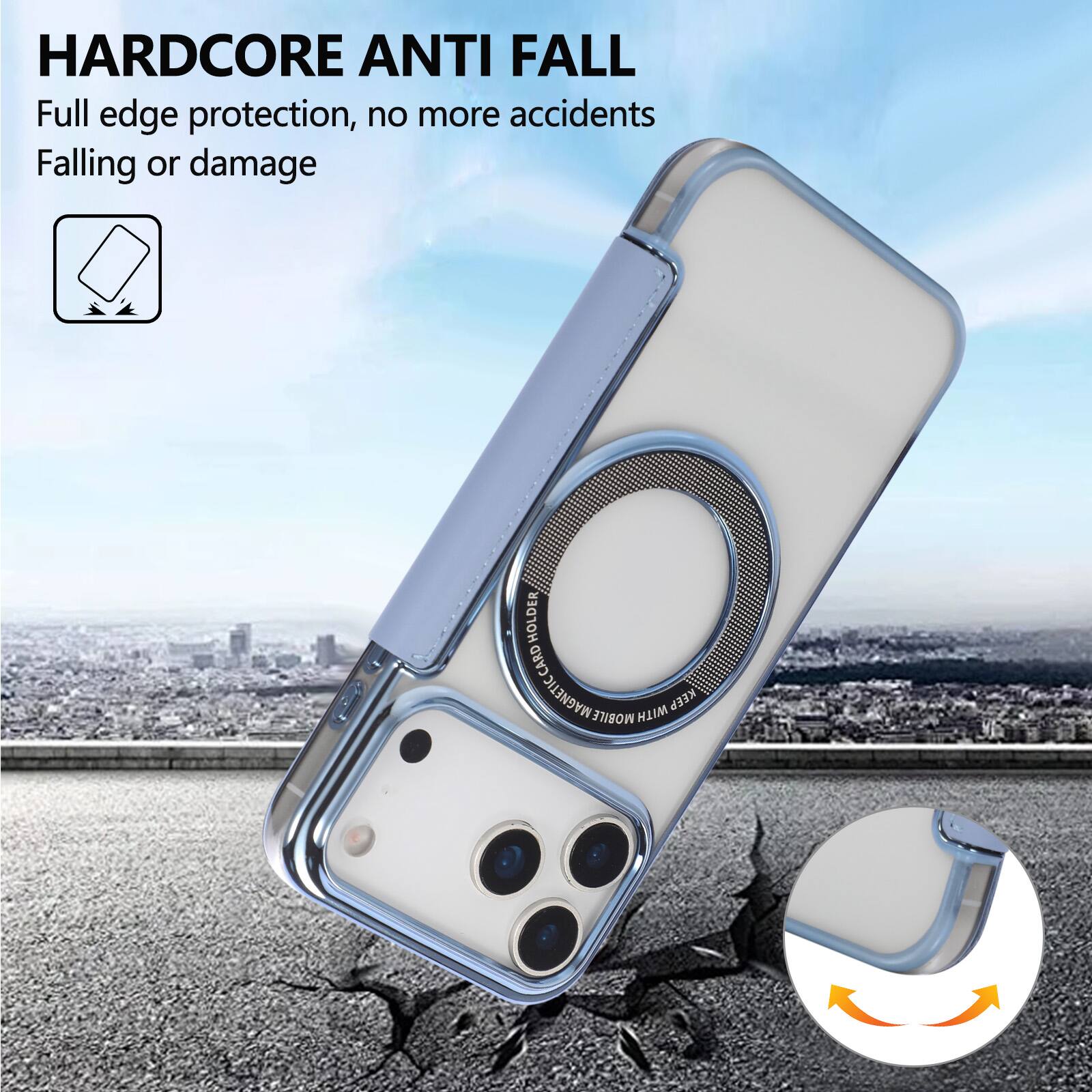 HARDCORE ANTI FALL

Full edge protection, no more accidents
Falling or damage

CARD HOLDER
MOBILE MAGNETIC CARD
MAGNETIC MOBILE