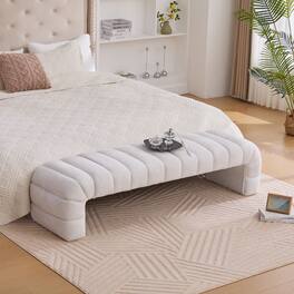 Boyel Living - Channel-Tufted Armless Bed Bench and Daybed Ottoman, 69.7 in - Ivory