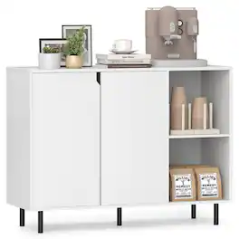 Pefilos - 42 Inch Sideboard Buffet Cabinet, Kitchen Cabinet with Adjustable Shelves - White