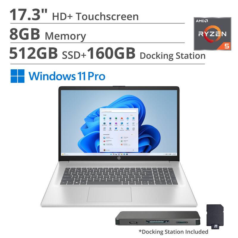 "HP - 17.3"" HD+ Touchscreen Laptop,Ryzen 5 7430U,8GB RAM,512GB SSD+160GB Dock Set,AMD Radeon GPU,Wi-Fi 6,Win 11 Pro - Silver" price history on PriceWatchPro