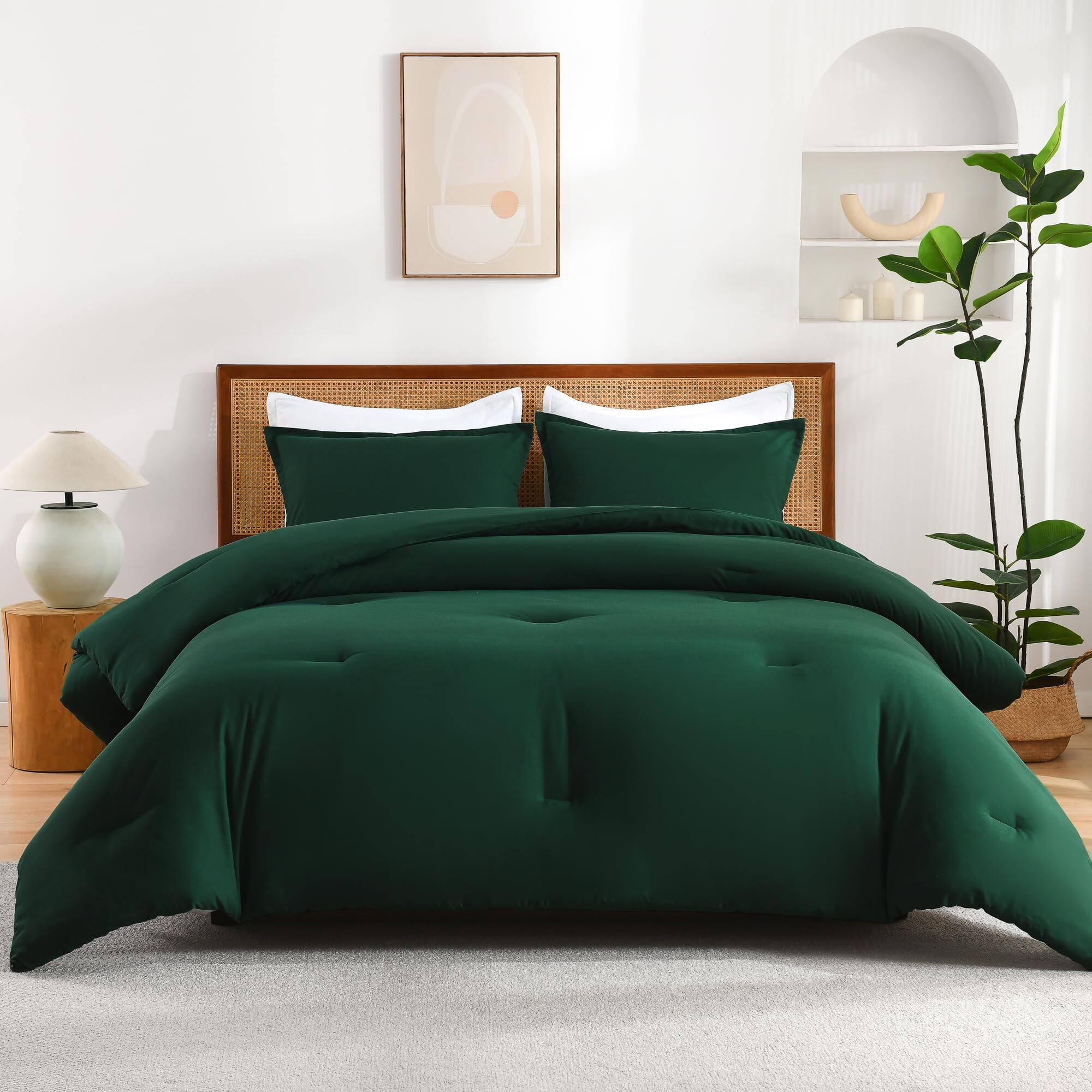 Alt View 6. Comfort Essence - Dark Comforter Set 3 Pieces Forest Hunter Boho Solid Bedding Sets Soft Cozy Lightweight Down Alternative All - Dark Green-Super King Plus(128"x120").