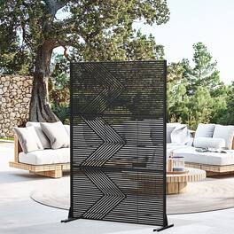 PexFix - 72 in. x 47 in. Cedric Pattern Metal Outdoor Privacy Screen & Panels, Freestanding Garden Divider Fence - Black