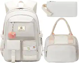 Vulpecula Spade - School Backpack for Teen Girls Women College Laptop Backpacks Kids Cute Bookbag - Beige