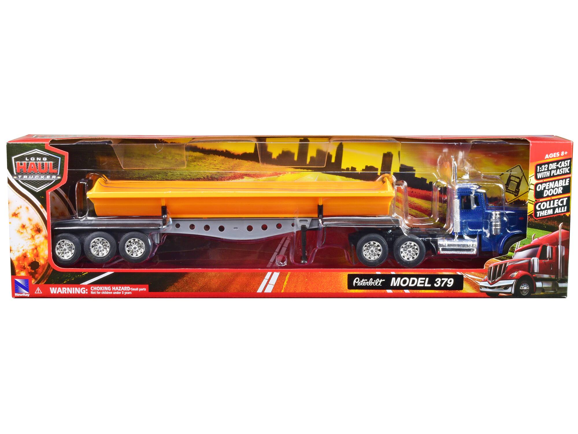 LONG HAUL A TRUCKER AGES 8+ 1:32 DIE-CAST WITH PLASTIC OPENABLE DOOR COLLECT ALL! THEM

WARNING: CHOKING HAZARD-Small parts. Not for children under 3 years

Peterbilt MODEL 379