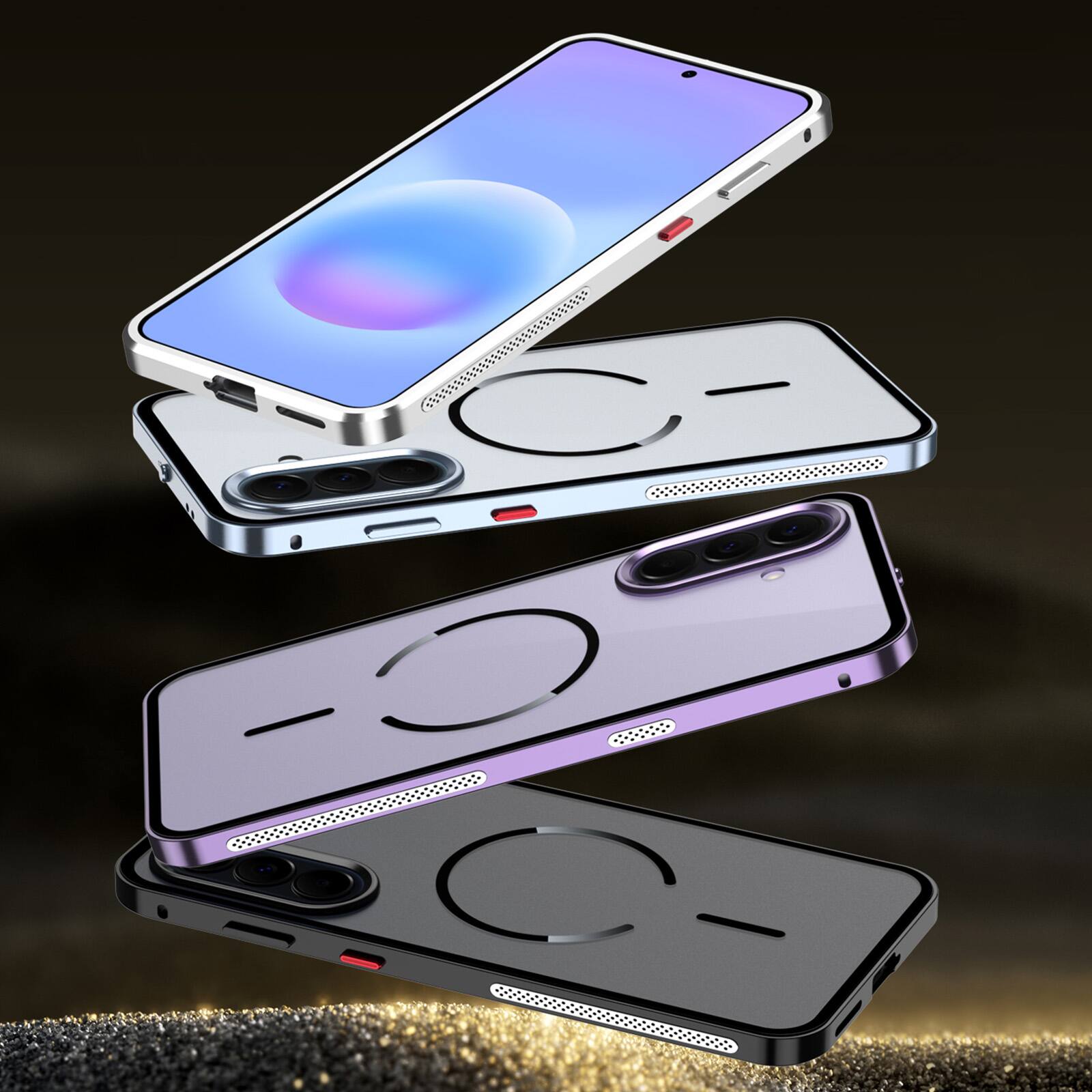 Alt View 3. Dteck - Magnetic Aluminum Bumper Case for Samsung Galaxy A37 5G, Slim Shockproof Translucent Matte Phone Cover with Buckle Lock - Silver.