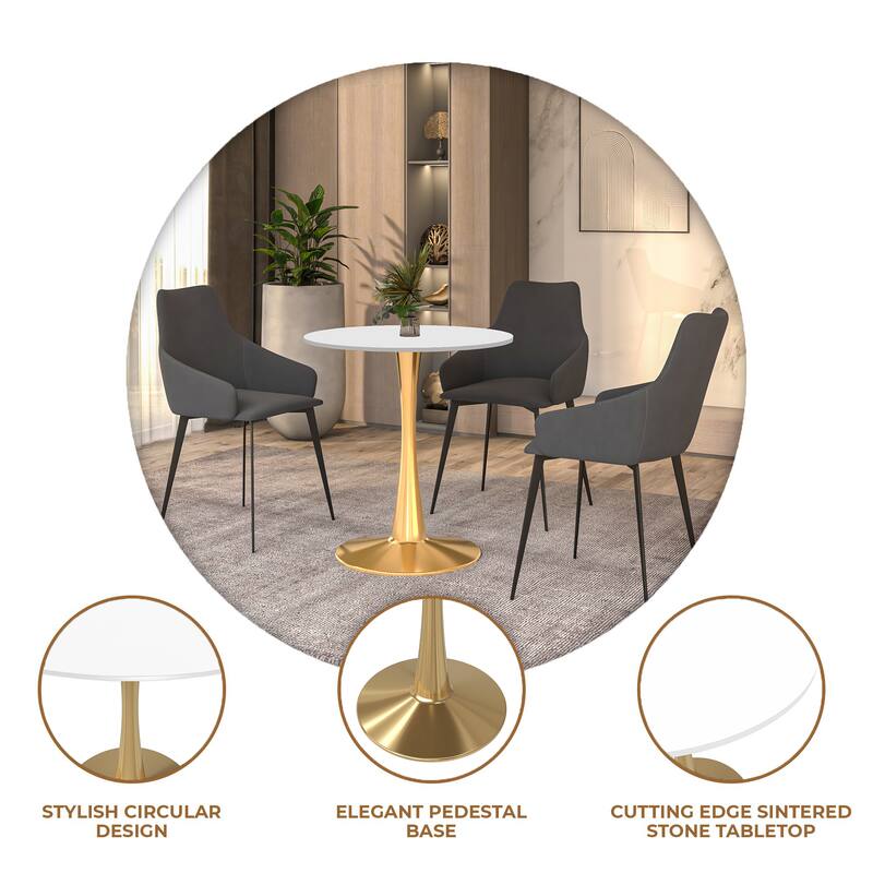 STYLISH CIRCULAR DESIGN  
ELEGANT PEDESTAL BASE  
CUTTING EDGE SINTERED STONE TABLETOP