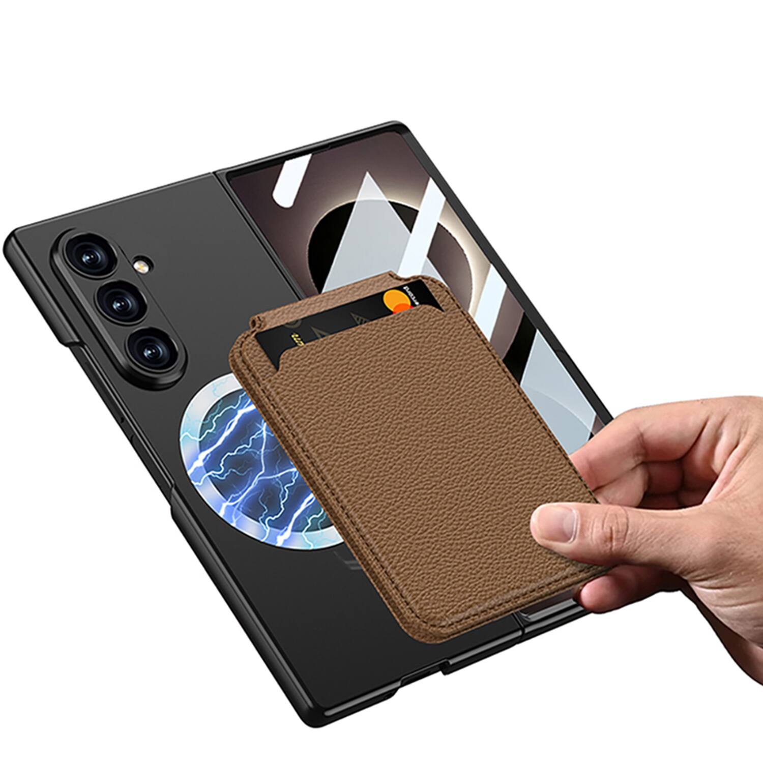 Back. Dteck - Magnetic Case for Samsung Galaxy Z Fold8 Ultra with Card Holder Kickstand Built-in Tempered Glass Matte Shockproof Cover - Darkgreen.