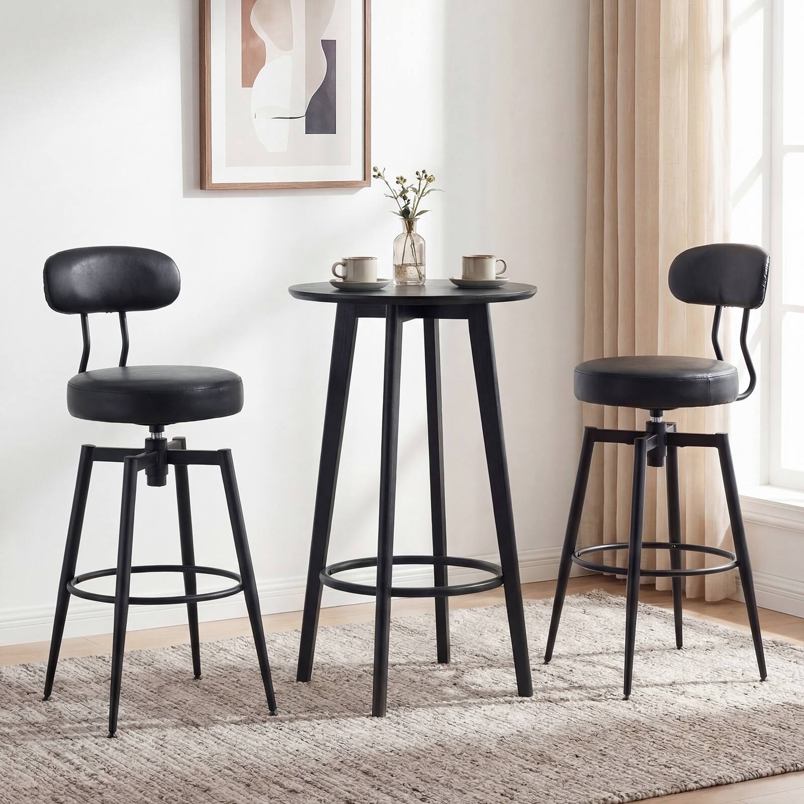 Alt View 1. Costway - Costway Swivel Barstools Set of 2 Faux Leather Bar Height Chairs with Upholstered Seat - Black.