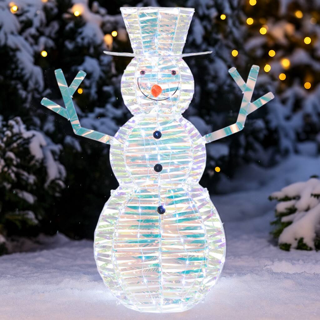 Angle. BreeBe - Lighted Christmas Snowman 4ft Tall with White LEDs and Stakes - Multicolor.