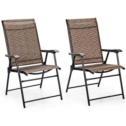Front. Gymax - Gymax Set of 2 Folding Portable Patio Chairs Yard Outdoor w/ Armrests & Backrest - Brown.