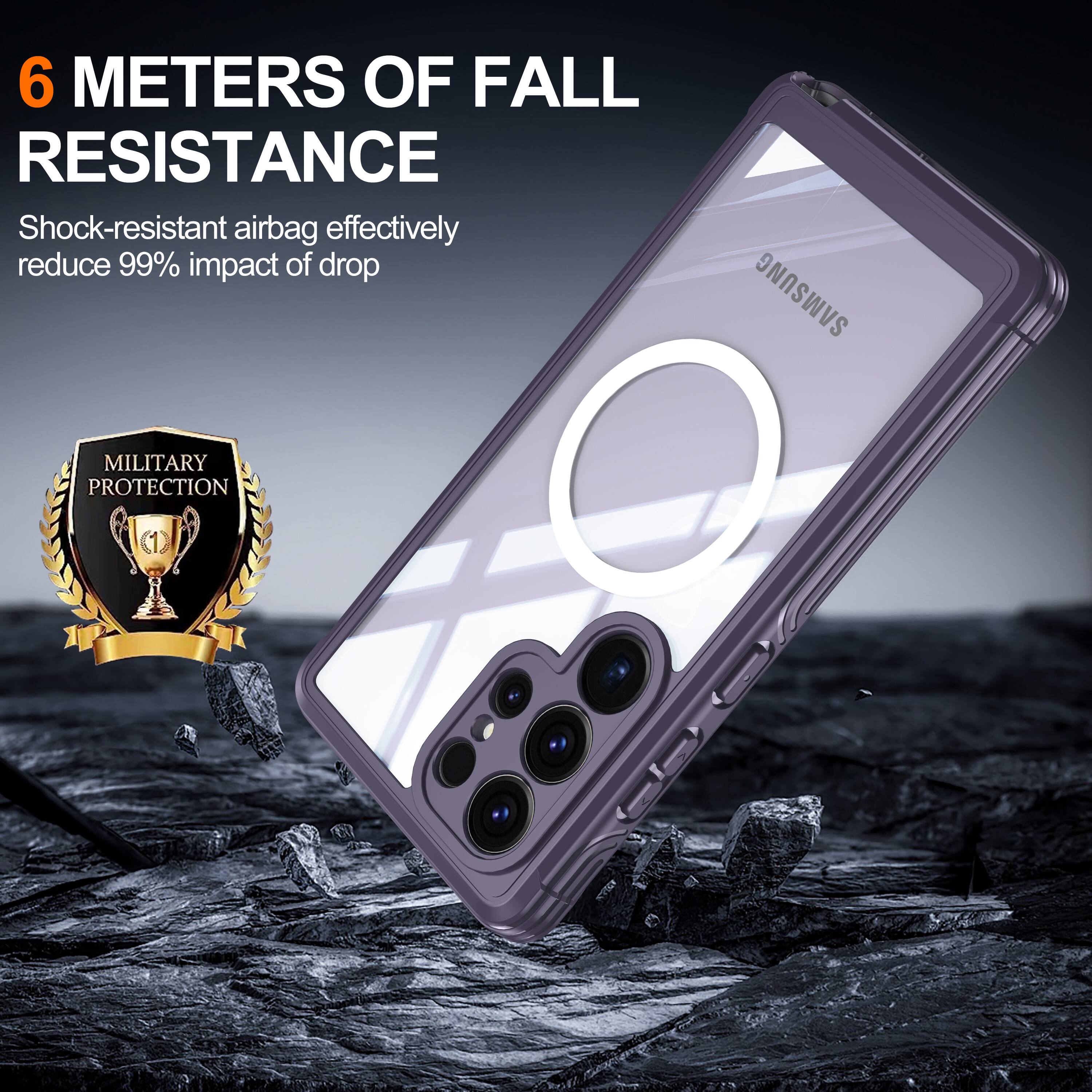 6 METERS OF FALL RESISTANCE  
Shock-resistant airbag effectively reduce 99% impact of drop  
SAMSUNG MILITARY PROTECTION