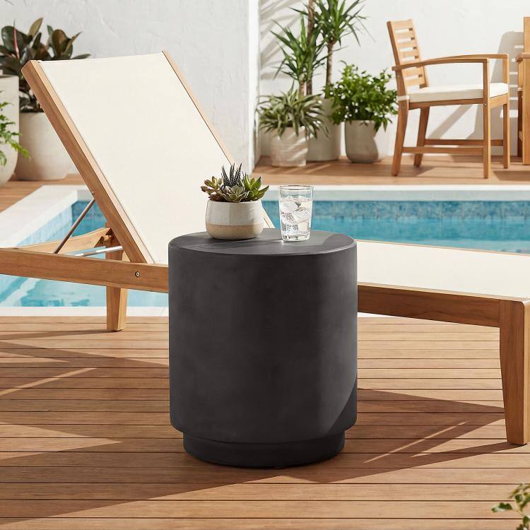 Alt View 2. PULUZ - Lightweight Accent Table with Concrete Finish Round Side Table - Dark Gray.