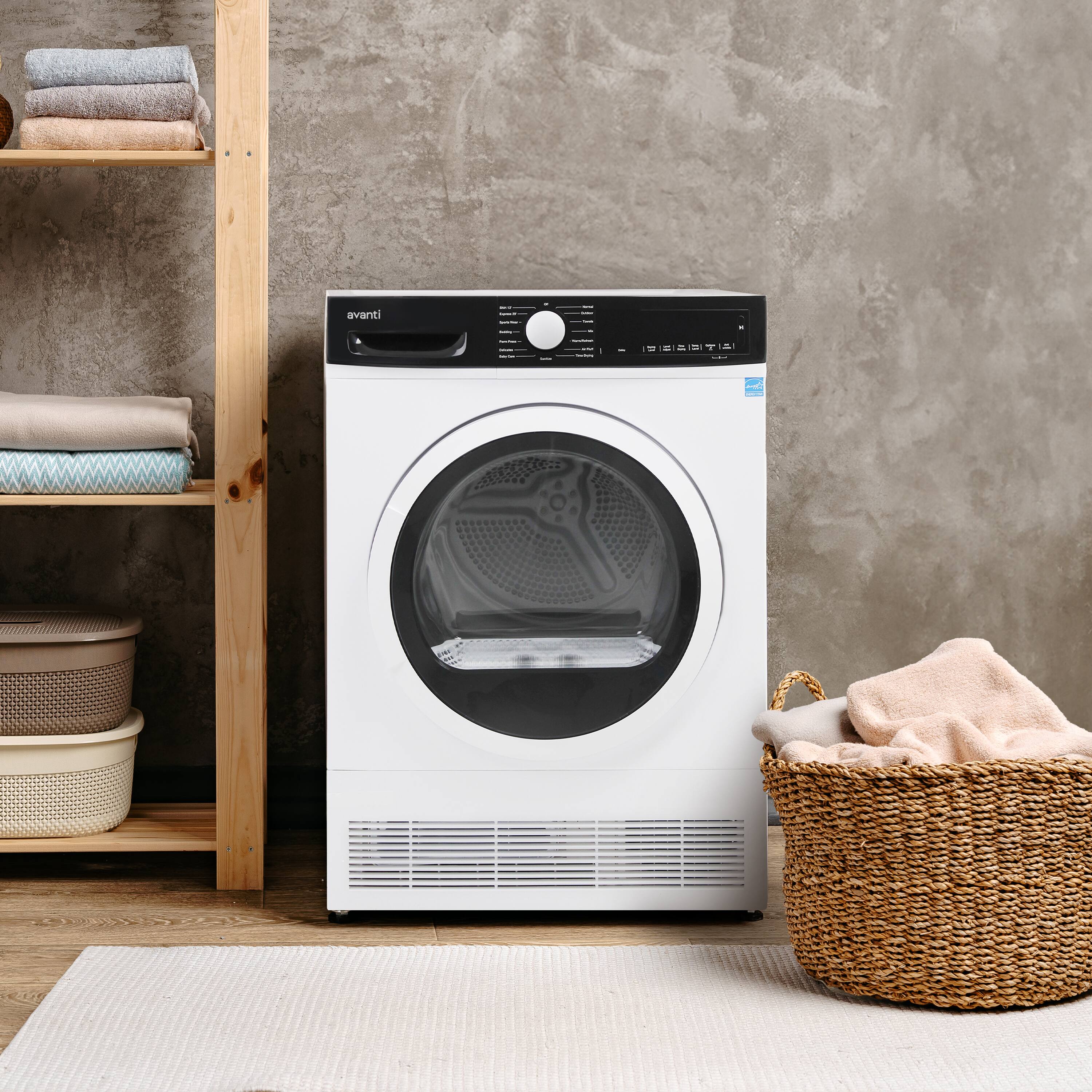 Left. Avanti - Front Load Clothes Dryer - White.