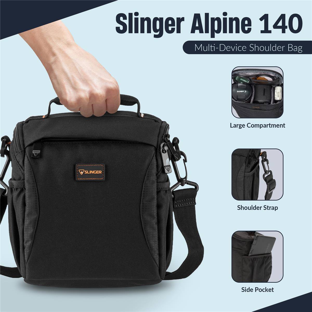 Slinger Alpine 140 Multi-Device Shoulder Bag - SET Large Compartment SLINGER Shoulder Strap Side Pocket