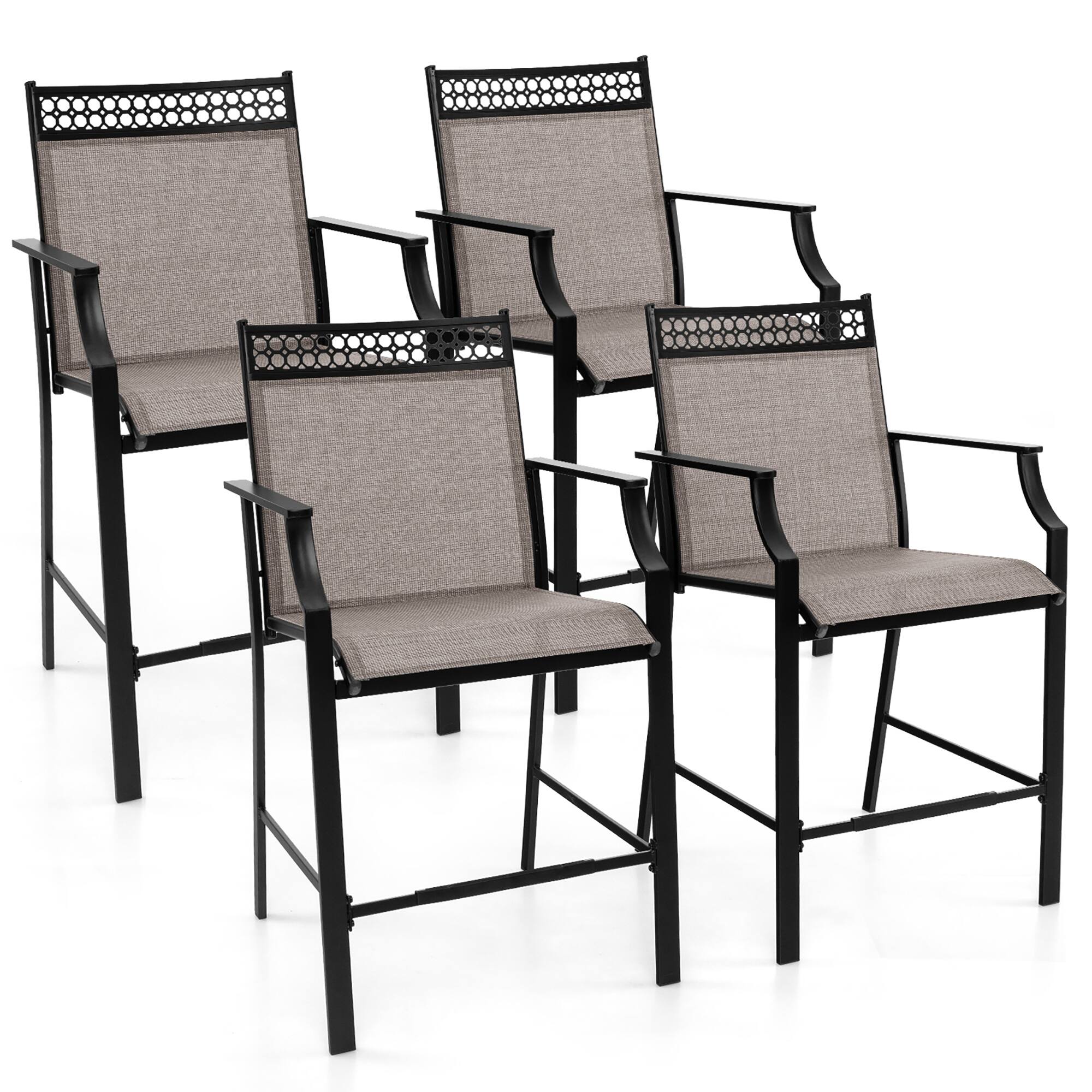 Front. Gymax - Gymax Outdoor Counter Stools Set of 4 w/ Footrest & Armrests Heavy-Duty for Backyard - Coffee.