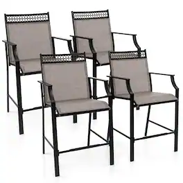 Gymax - Outdoor Counter Stools Set of 4 w/ Footrest & Armrests Heavy-Duty for Backyard - Coffee