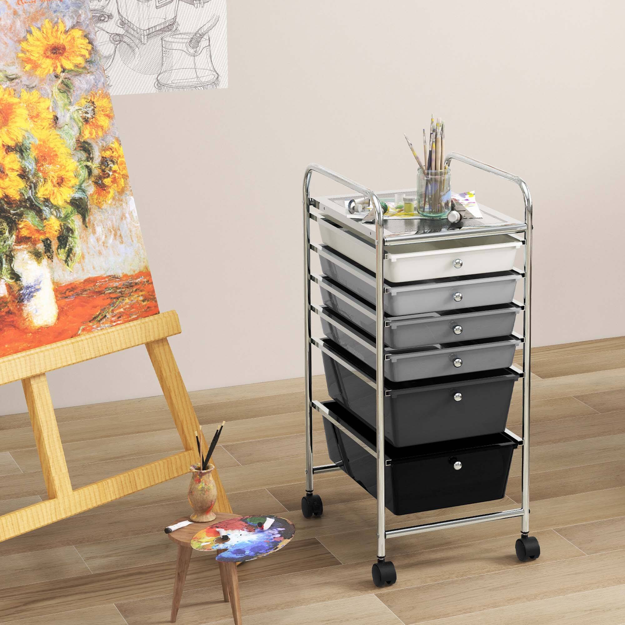 Alt View 4. Costway - 6 Drawer Rolling Storage Cart Scrapbook Paper Office Organizer - Gradient Gray.