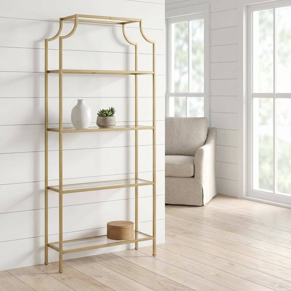 Alt View 3. FurniFact - Freestanding Shelf with Soft Gold Finish and Anti-Tip Hardware - Soft Gold.