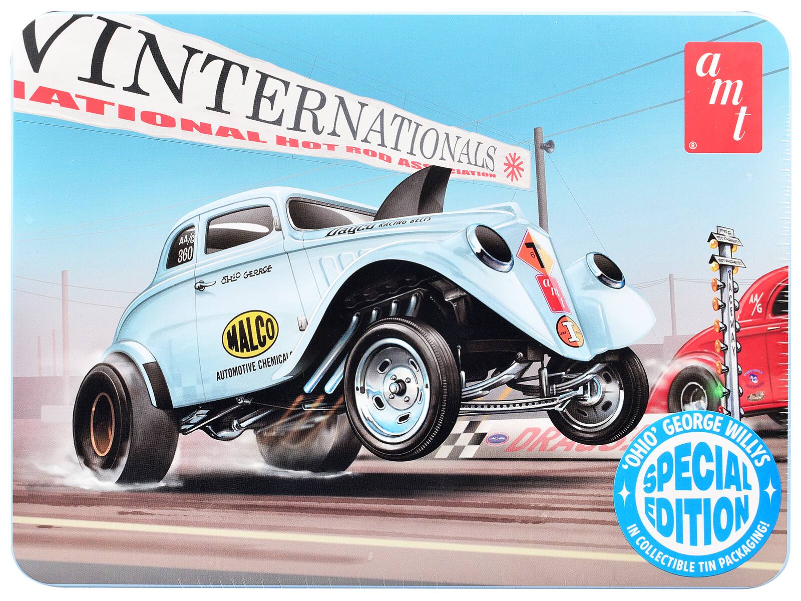 VINTERNATIONALS  
INTERNATIONAL HOT ROD ASSOCIATION  

a m t  

AA/G 360  
OHIO GEORGE WILLYS  

MALCO  
AUTOMOTIVE CHEMICAL  

OHIO GEORGE WILLYS  
SPECIAL EDITION  
IN COLLECTIBLE TIN PACKAGING!