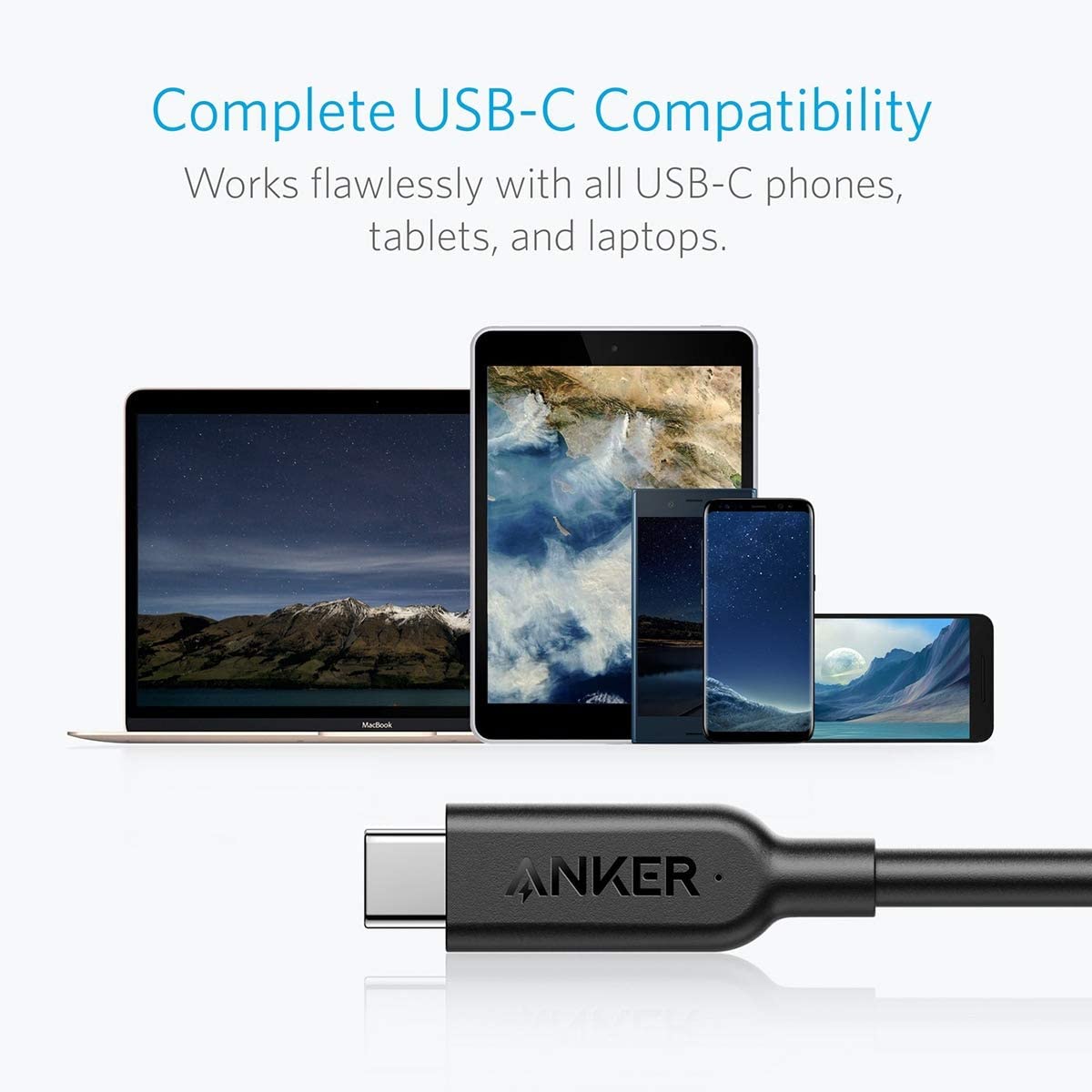 Complete USB-C Compatibility  
Works flawlessly with all USB-C phones, tablets, and laptops.  
ANKER
