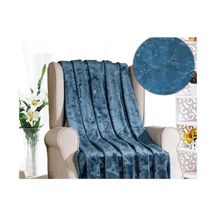 Front. Noble House - Eiffel Tower Premium Microplush Super Soft Embossed Pattern All Season 50" x 60" Throw Blanket, Oxford Blue - Oxford blue.