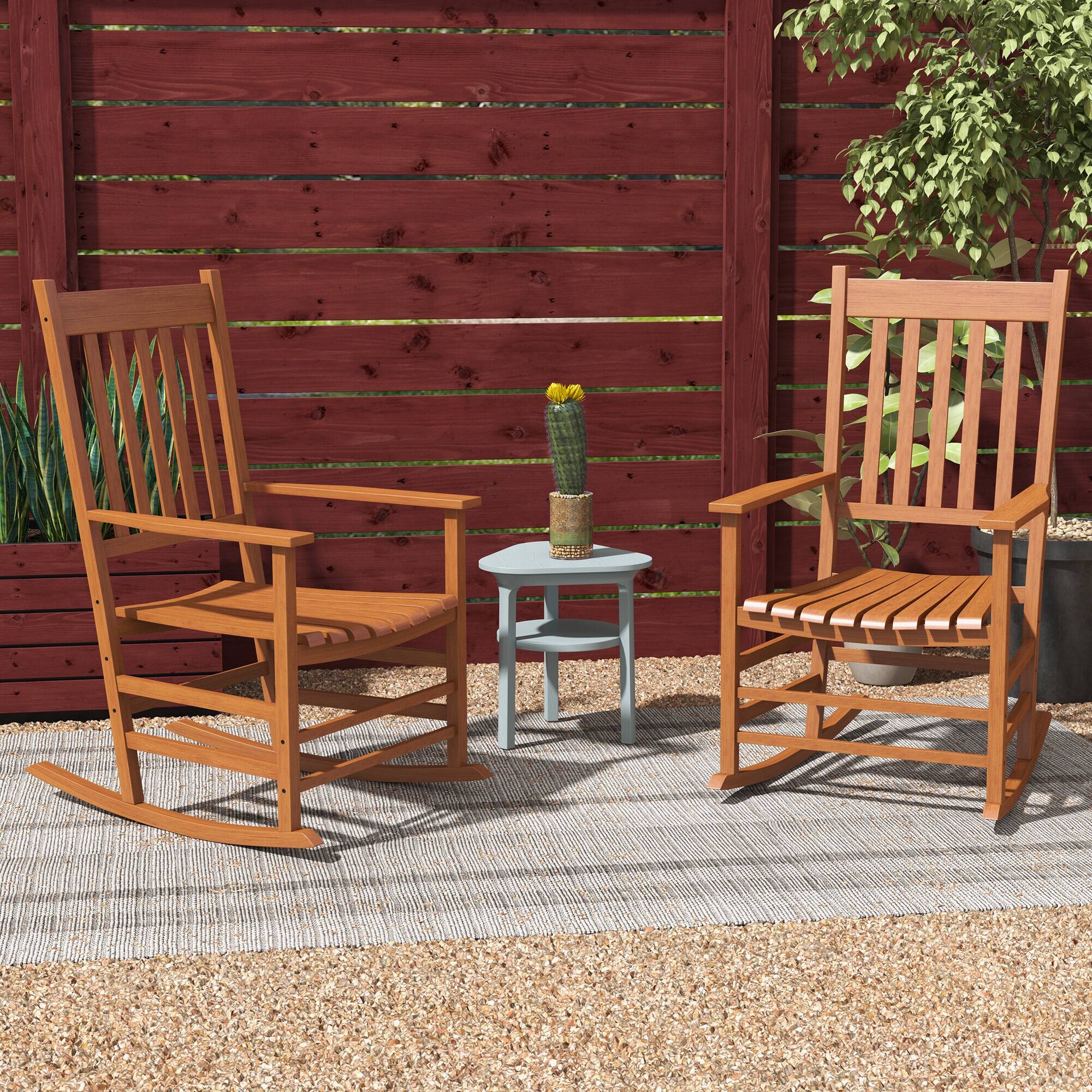 Angle. Outsunny - Outdoor Rocking Chair Set of 2, Patio Rocking Chair with Smooth Curves, High Density Wooden Rockers - Teak.
