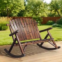 Winado - 38in 1PC Wooden Rocking Chair Adirondack Rustic with High Back, Slatted Seat, Backrest for Outdoor Garden Backyard - Carbonized