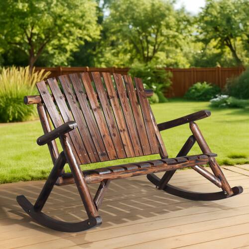 Front. Winado - 38in 1PCS Wooden Rocking Chair Adirondack Rustic with High Back, Slatted Seat, Backrest for Outdoor Garden  Backyard - Carbonized.