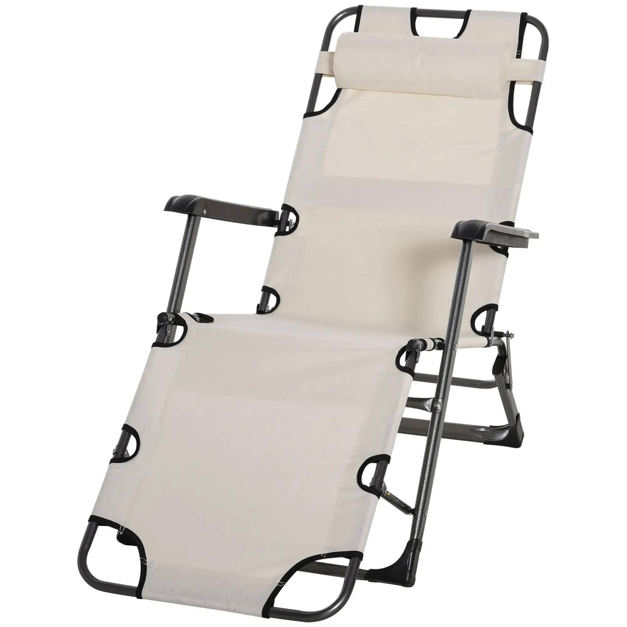 Angle. Resenkos - Resenkos Folding Chaise Lounge Chair For Outside, 2-In-1 Tanning Chair With Pillow & Pocket, Cream White - Cream White.