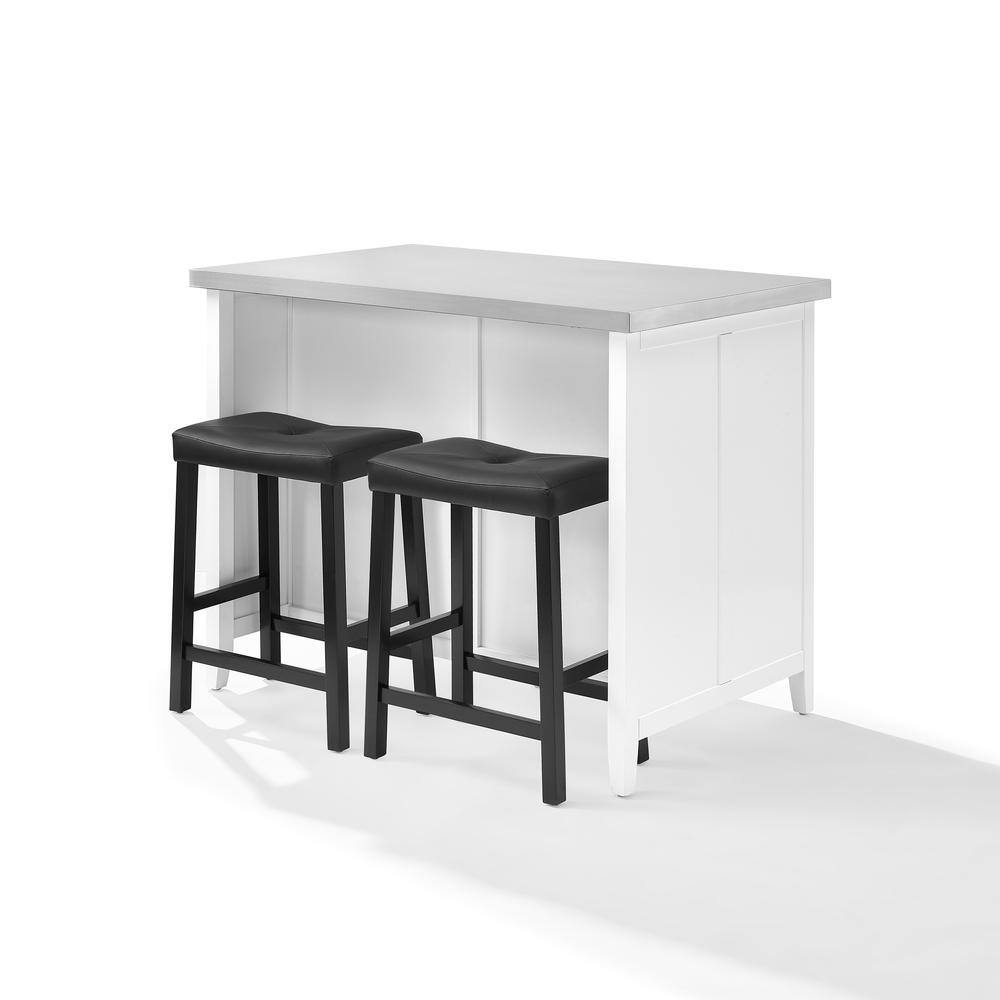Alt View 3. Crosley Furniture - Silvia Stainless Steel Top Island W/Uph Saddle Stools, Kitchen Island & 2 Stools - White.