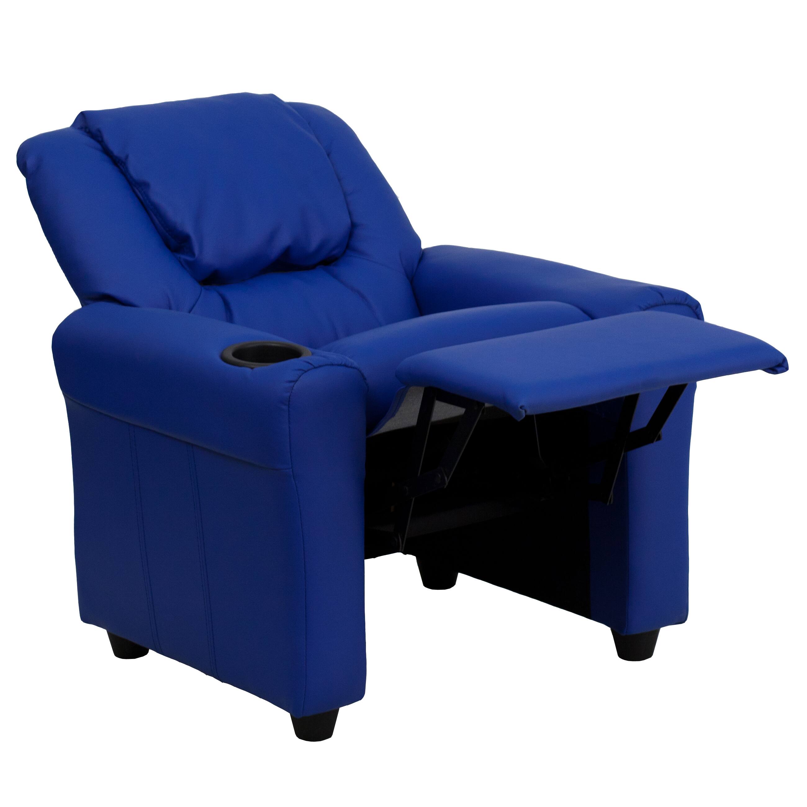 Alt View 10. Emma + Oliver - Contemporary Kids Recliner with Cup Holder and Headrest - Blue Vinyl.