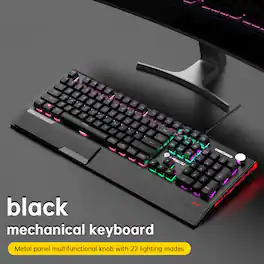 Topteng - K1000 Hot-Swappable Mechanical Keyboard - 104 Key Red Switch, RGB Backlit, PBT Keycaps, Knob Control for Gaming - Black