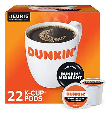 KEURIG
GENUINE K-CUP PODS
DUNKIN'
DARK ROAST
DUNKIN' MIDNIGHT
22 K-CUP PODS
DUNKIN'
DUNKIN' MIDNIGHT
KEURIG