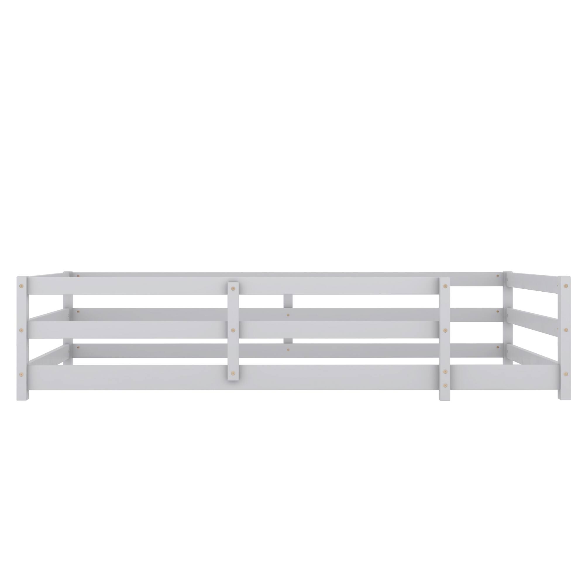 Alt View 9. GOODSILO - Twin Size Floor Bed for Kids with Safety Fence, Sturdy Wooden Montessori Style Bed Frame for Boys and Girls - Grey.