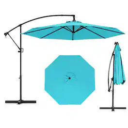 Gymax - 10 FT Patio Offset Umbrella w/ X-shaped Base Infinite Tile & 360° Rotation - Turquoise