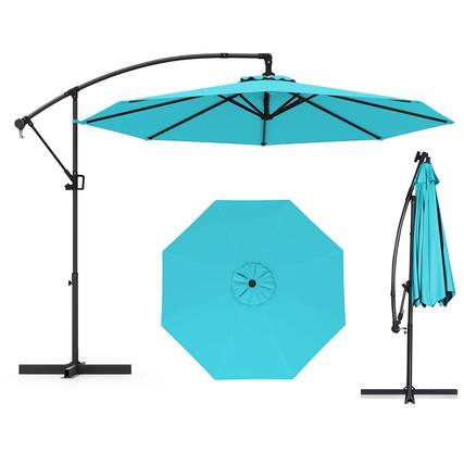 Front. Gymax - Gymax 10 FT Patio Offset Umbrella w/ X-shaped Base Infinite Tile & 360° Rotation Turquoise - Turquoise.