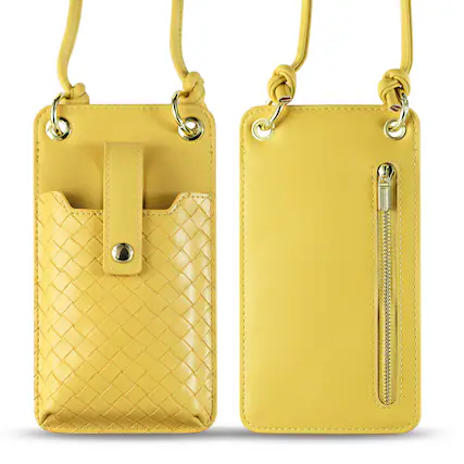 Front. Reiko - Leather Crossbody Phone Wallet Large Purse In Yellow (6.7 Inch) - Yellow.