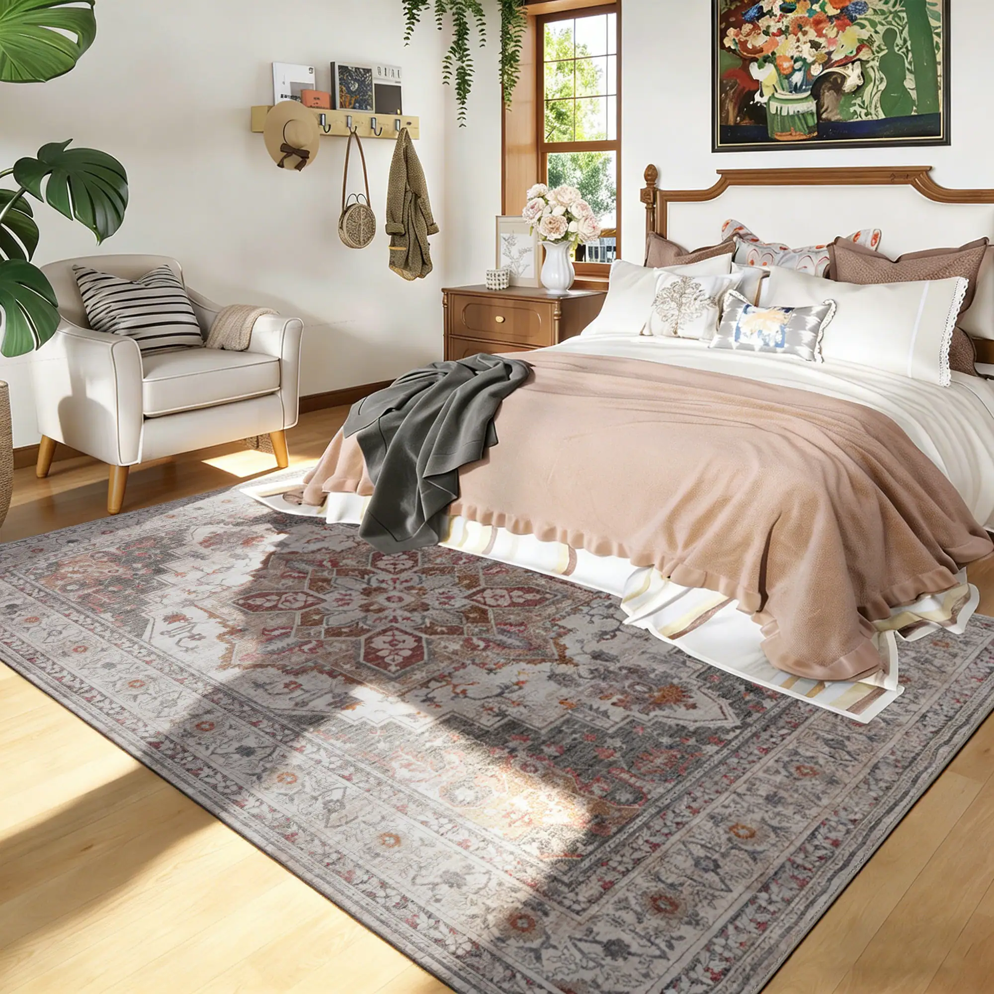 Left. RYHNUYNE - 8x10 Area Rugs for Living Room,Orange Vintage Large Area Rug, Washable Stain Resistant Carpet,Home Decor Rug for Office - Orange-Gray.