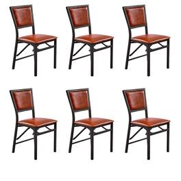 Vecelo - 6-Pack PU Leather Folding Chairs - Dining Chair,300lb Capacity, Padded Seat, Space Saving Foldable Design - Black