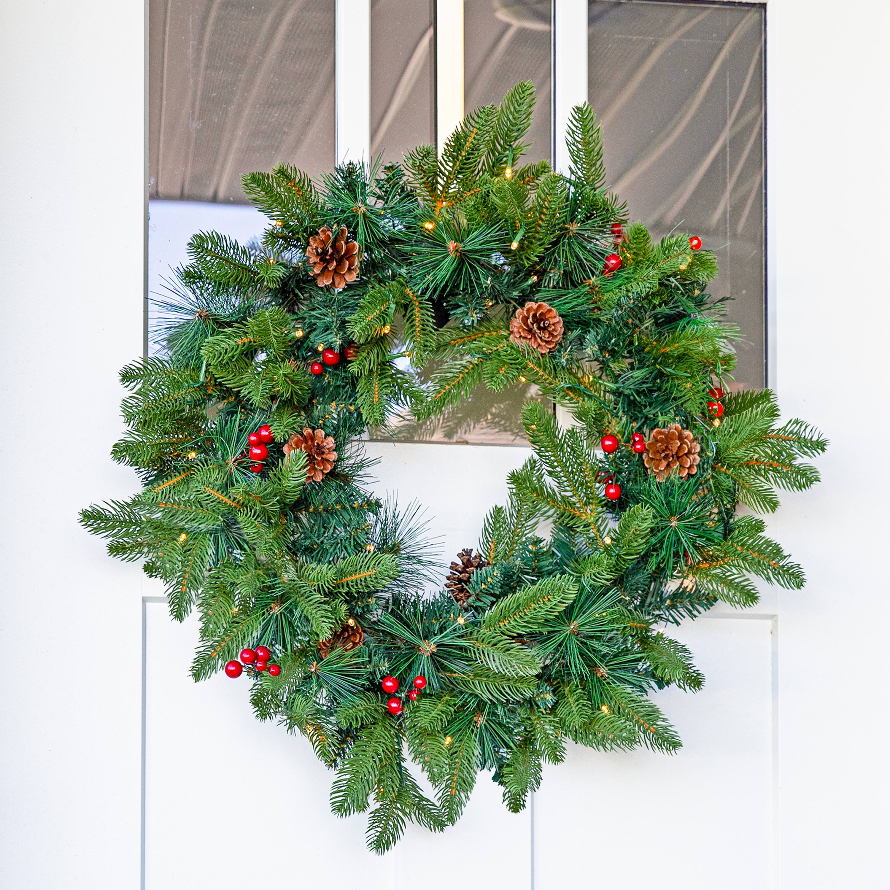 Alt View 4. Sunnydaze - 24" Diameter Prelit Christmas Wreath - Traditional - Green.