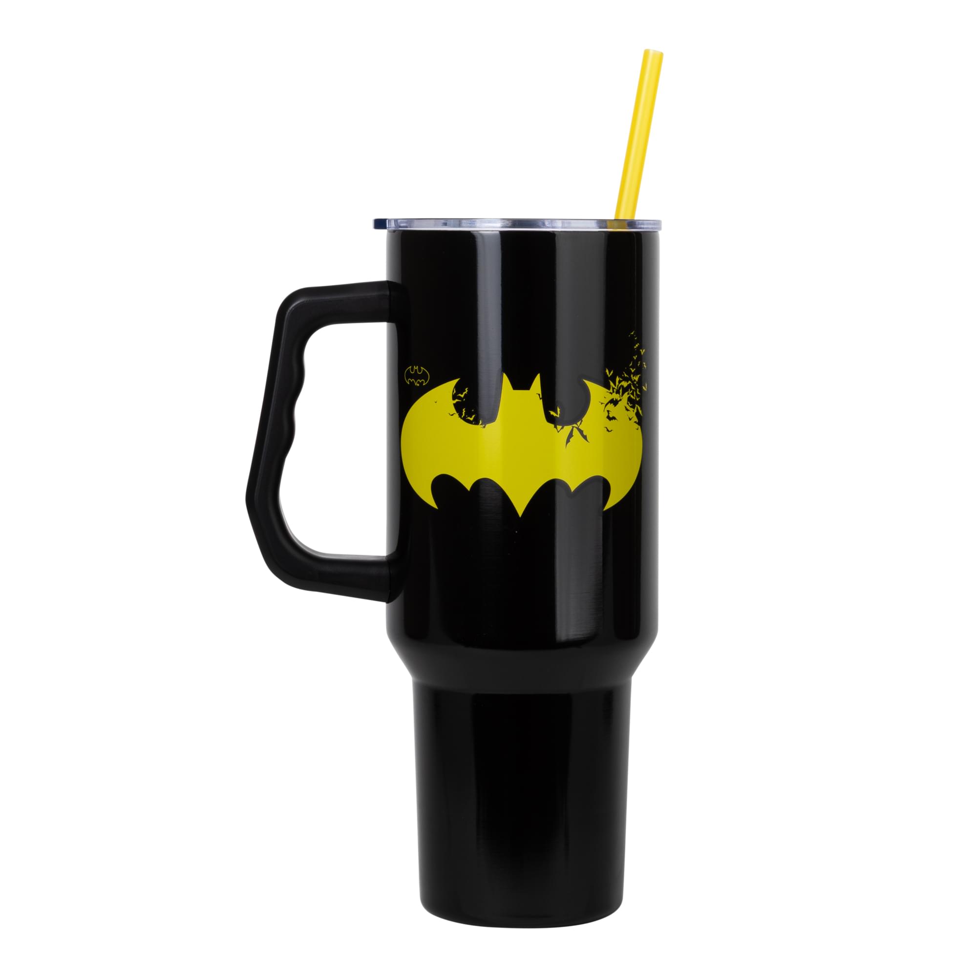 Alt View 1. Silver Buffalo - DC Comics Batman Logo 40-Ounce Stainless Steel Tumbler With Handle - Multi-Colored.
