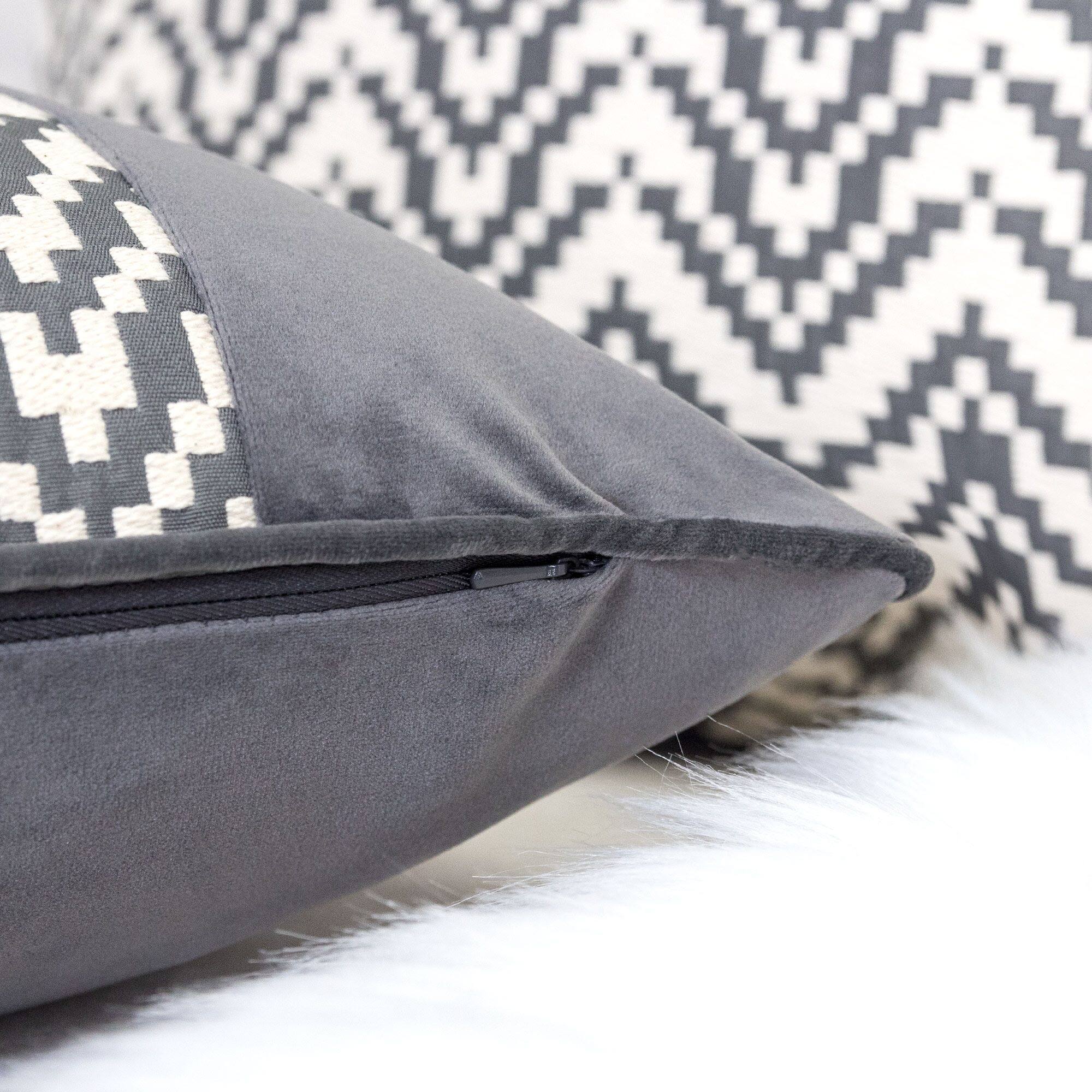Back. LuXeo - Modern Chevron Lumbar Collection, Size: 14"x20" - GRAY.