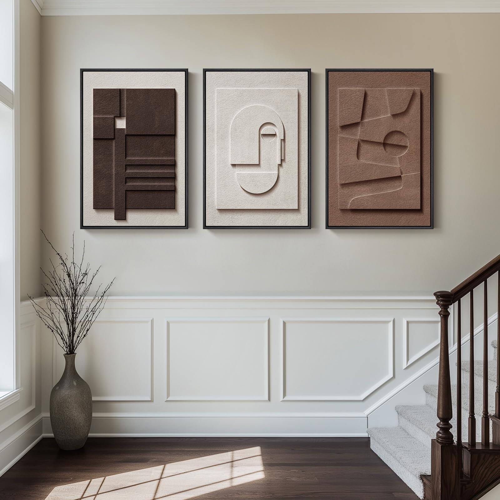 Alt View 7. Hirose Alice - Large 3D Textured Framed Neutral Abstract Wall Art for Living Room Modern Artwork for Walls Minimalist White - Wood Geometry 36" H x 30" W.