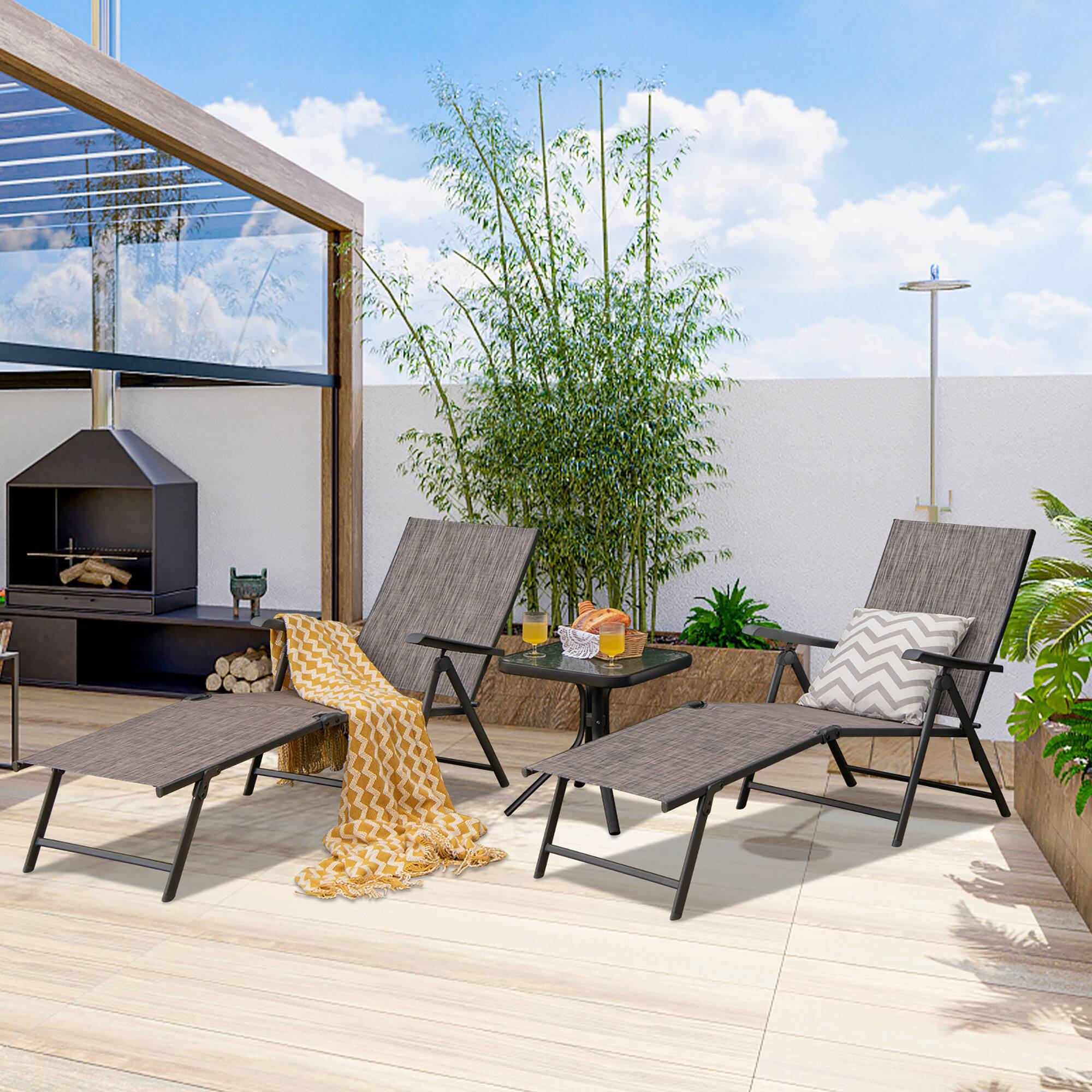 Alt View 3. Gymax - Gymax Set of 2 Outdoor Adjustable Chaise Lounge Chair Patio Folding Recliner Lounge Grey - Grey.