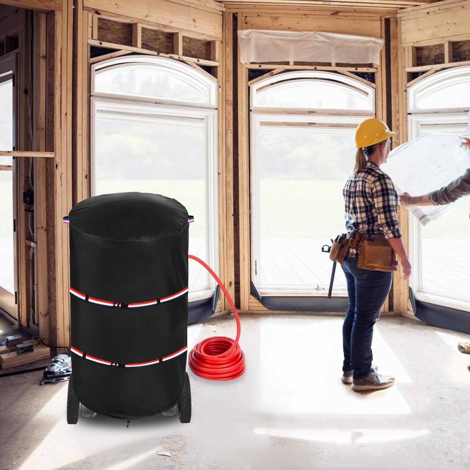 Alt View 4. JETRANSPORT - Air Compressor Cover Heavy Duty Waterproof Dust Suitable For 20-30 Gallon Vertical Compressors And Other Co - Black Vertical air compressor 25"D x 41"H.