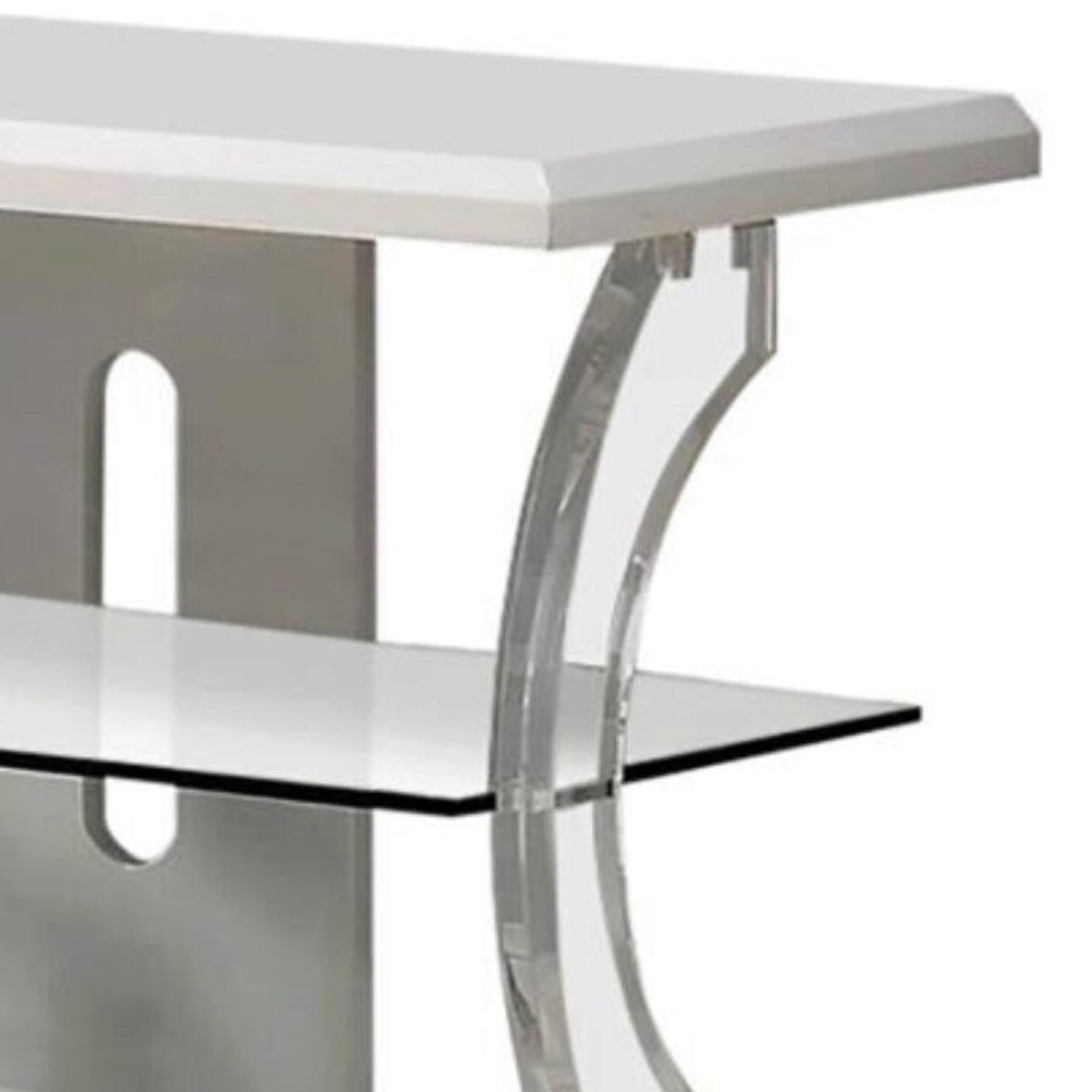 Alt View 1. Manhattan Lane - 60" Wooden TV Stand With Spacious Glass Shelf - White And Clear.