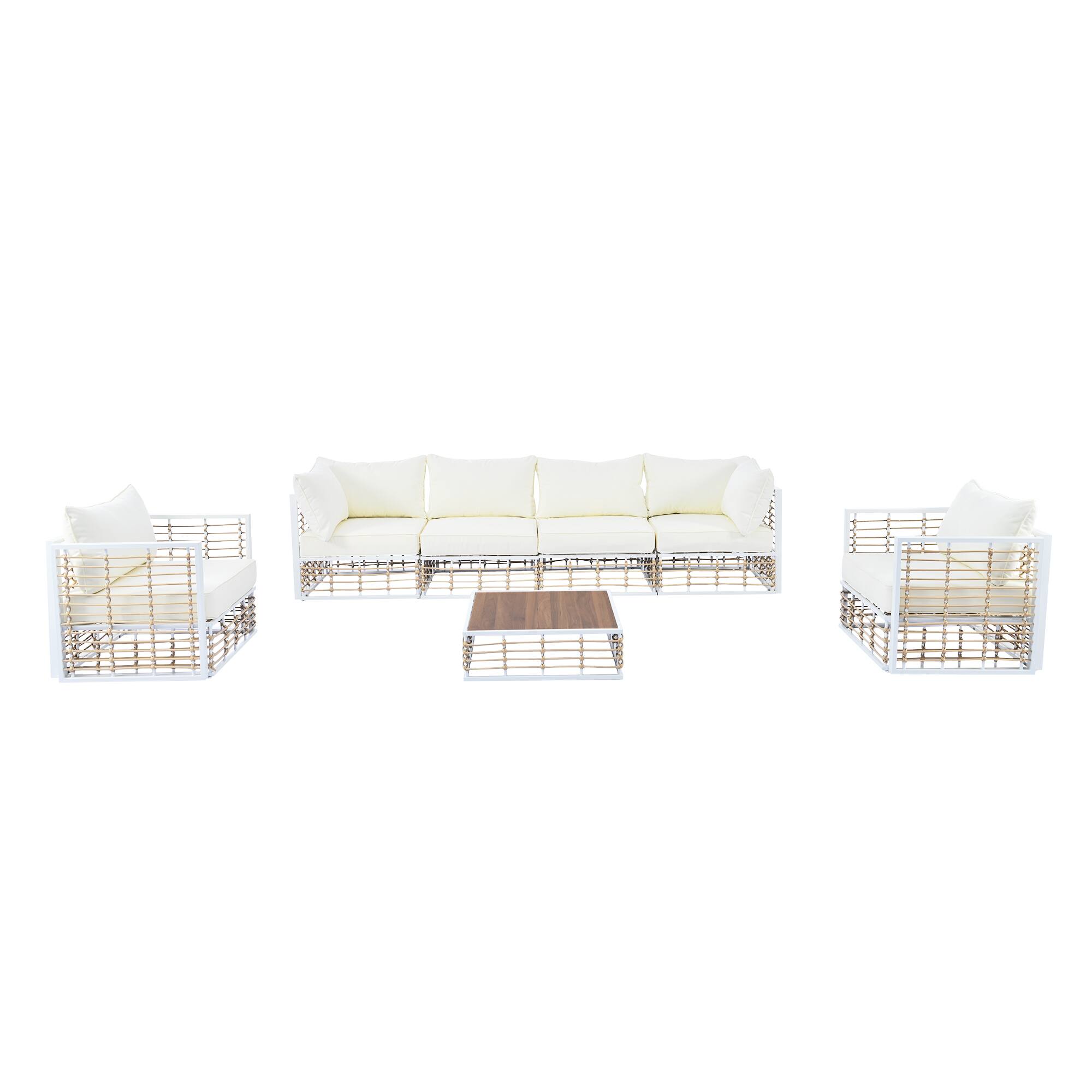 Alt View 9. Tiramisubest - Modern Minimalist 7-Piece Patio Sectional Sofa Set,Conversational Furniture Set with Thick Cushions & Coffee Table,White - White.